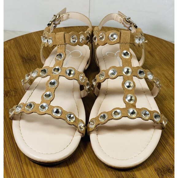 JESSICA SIMPSON Dana Scallop Rhinestone Slingback Sandals in Tan Size 2 NEW - Picture 3 of 7